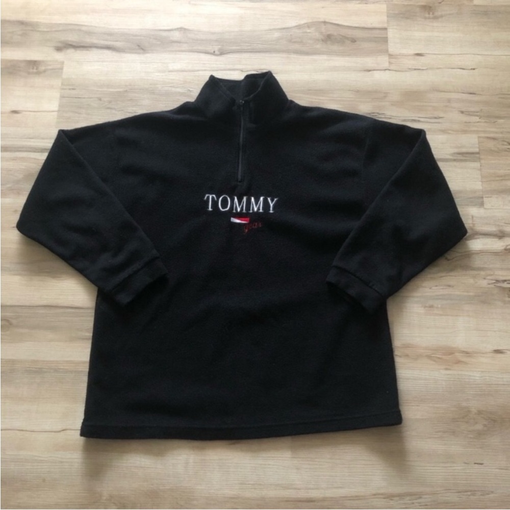TOMMY Gear Vintage Black Sweater Quarter Zip Fleece 90s